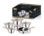 Rose Gold Accent Stainless Steel Cookware Set - 12PCS VIP Kitchen Pot & Pan Collection with Lids