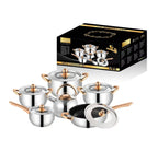 Rose Gold Accent Stainless Steel Cookware Set - 12PCS VIP Kitchen Pot & Pan Collection with Lids