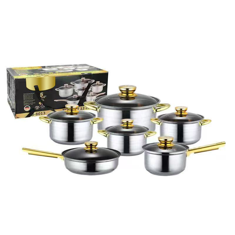 Rose Gold Accent Stainless Steel Cookware Set - 12PCS VIP Kitchen Pot & Pan Collection with Lids