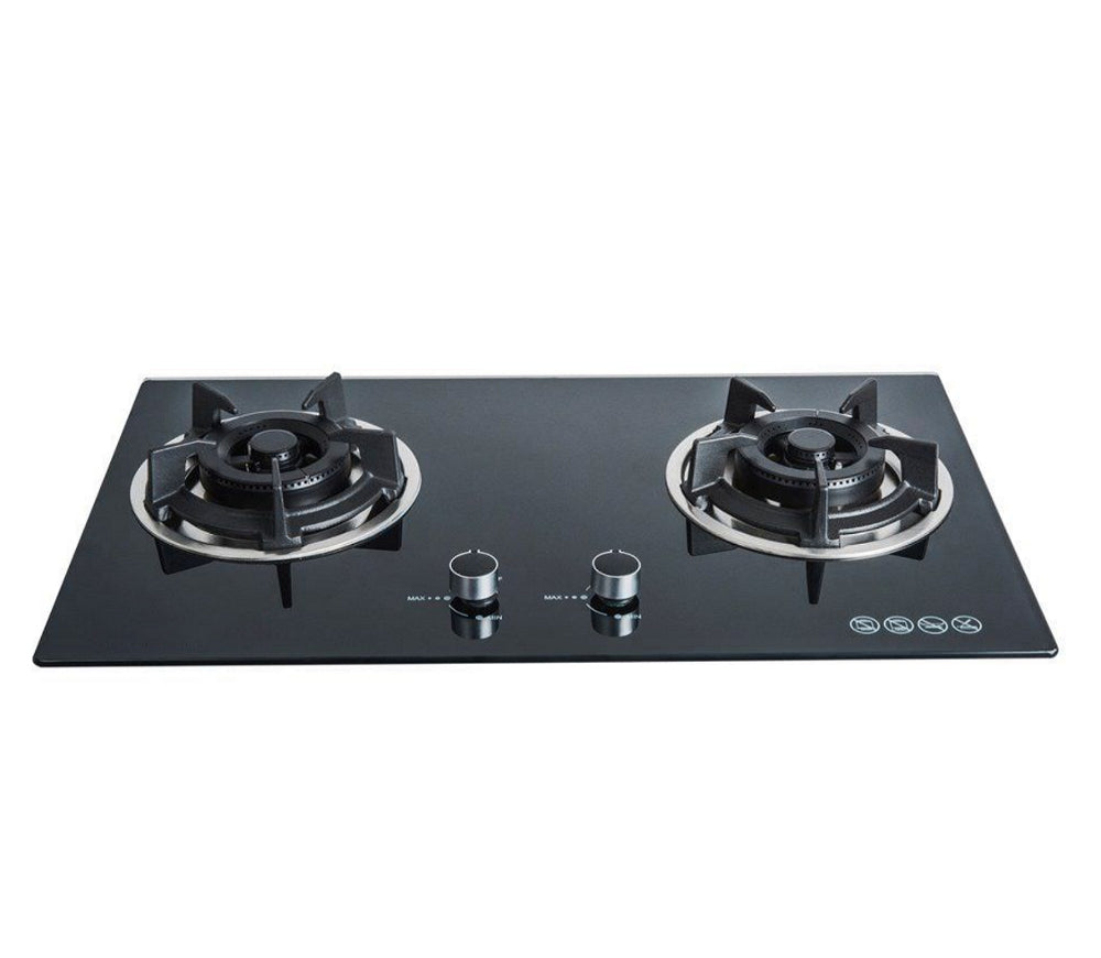 Wholesale Kitchen Queen high quality two-burner gas stove with electronic ignition and tempered glass top, suitable for home use, made in China