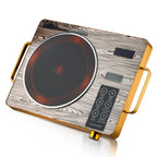 Luxury Wood-Grain Electric Ceramic Cooktop - 3500W Infrared Burner with Bilingual (English/Arabic) Controls & Golden Accents