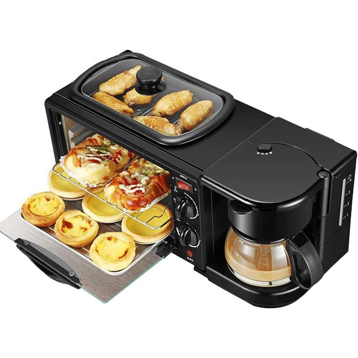 9L Large-Capacity Electric 3-in-1 Multifunctional Breakfast Maker with Built-in Coffee Machine and Pizza Oven