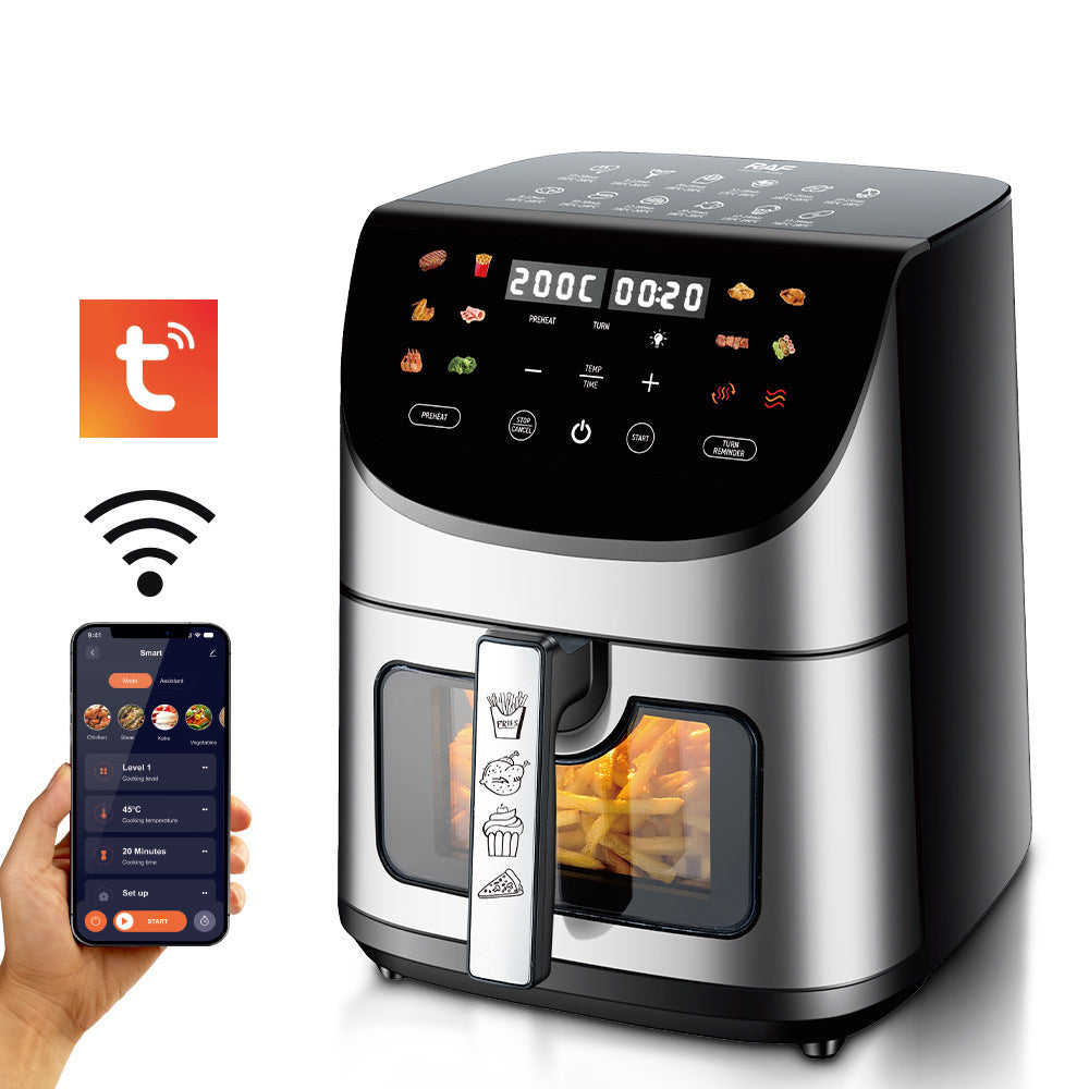 It is an oil-free electric digital air fryer with a visible window