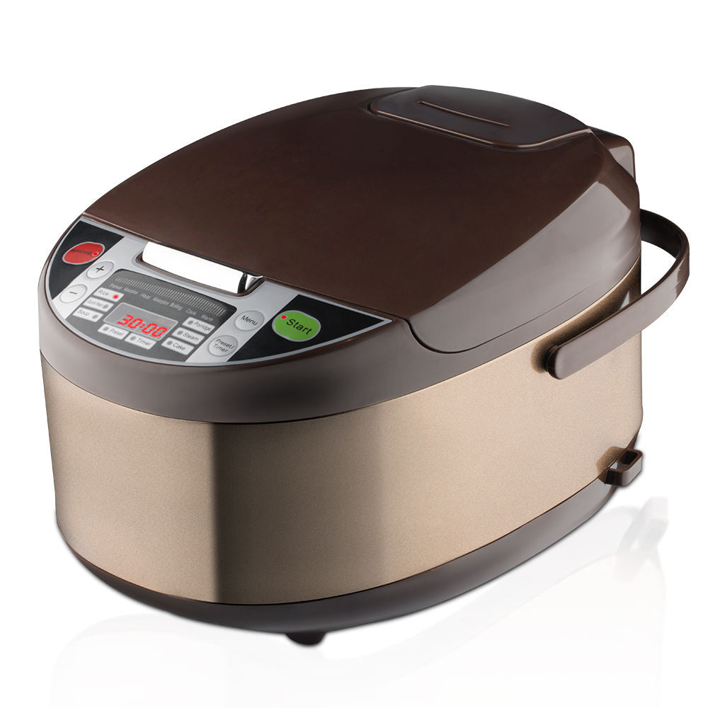 Multifunctional Electric Rice Cooker with Digital Display - 5L Capacity, Brown & Gold Design