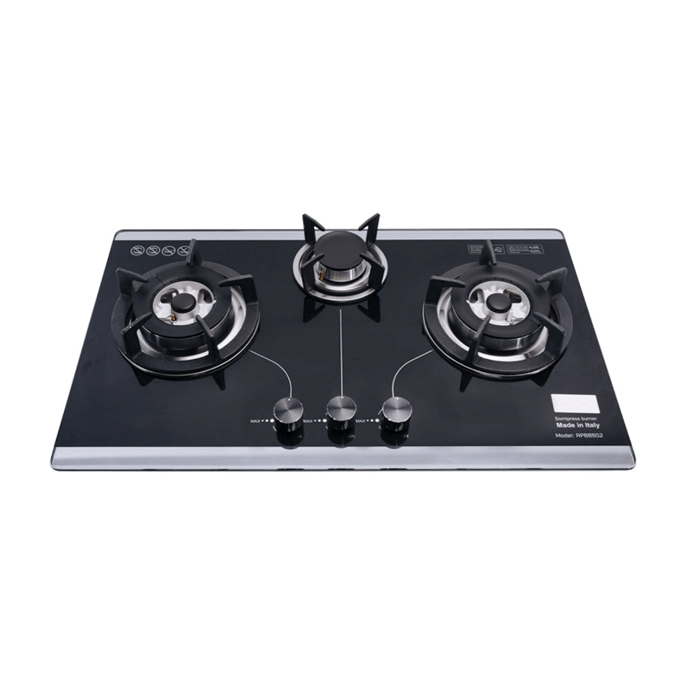 High quality Kitchen Queen triple burner built-in hob tempered glass surface gas stove made in China