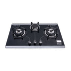 High quality Kitchen Queen triple burner built-in hob tempered glass surface gas stove made in China