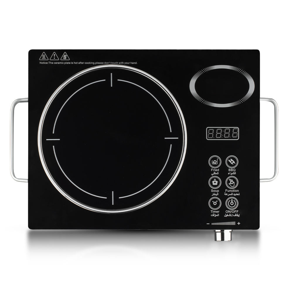 3500W Black Electric Ceramic Cooktop - Multi-Function Infrared Burner with Bilingual (English/Arabic) Controls
