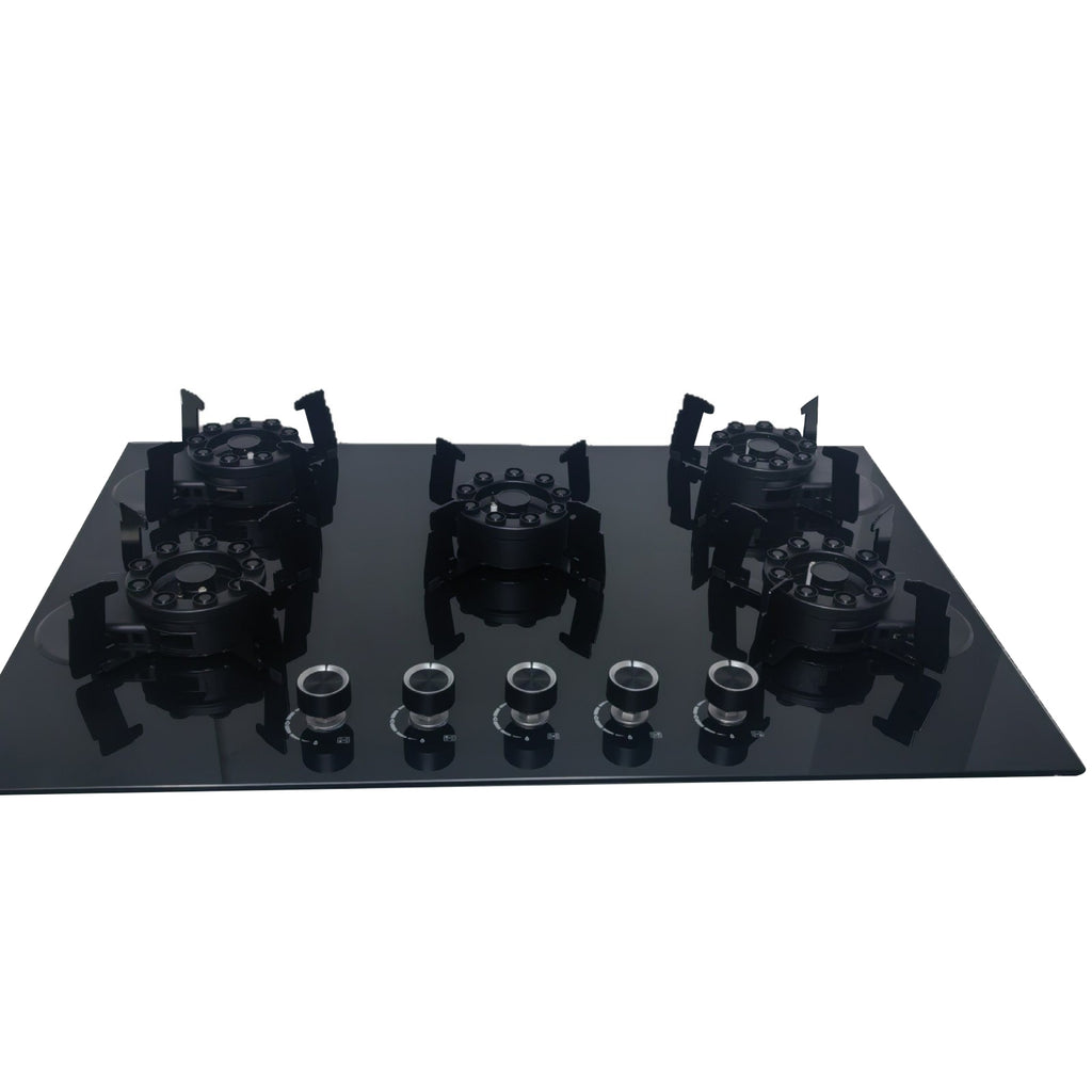 Custom wholesale home 5-burner high-fire flip-top magic disc stove with glass panel embedded, suitable for liquefied gas and natural gas