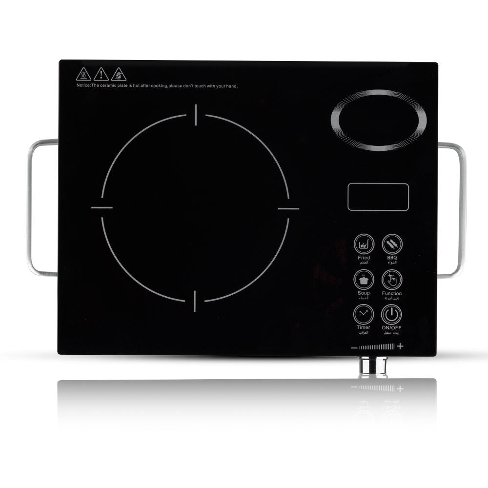 Sleek Stainless Steel Electric Ceramic Cooktop - Multi-Function Infrared Burner with Bilingual (English/Arabic) Controls