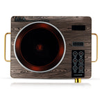 Luxury Wood-Grain Electric Ceramic Cooktop - 3500W Infrared Burner with Bilingual (English/Arabic) Controls & Golden Accents