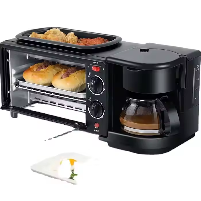 9L Large-Capacity Electric 3-in-1 Multifunctional Breakfast Maker with Built-in Coffee Machine and Pizza Oven