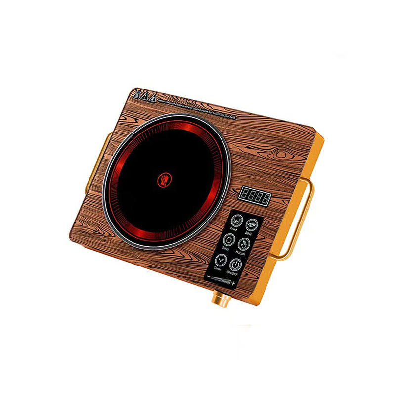 Retro Wood-Grain Electric Ceramic Cooktop with Dual Handles & Multi-Function Cooking Modes