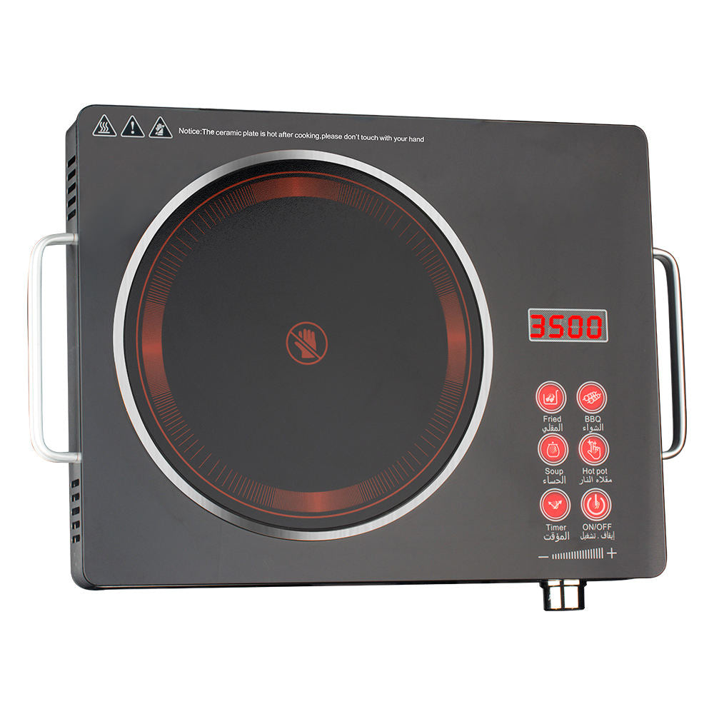 3500W High-Power Electric Ceramic Cooktop - Multi-Function Infrared Burner with Bilingual (English/Arabic) Controls