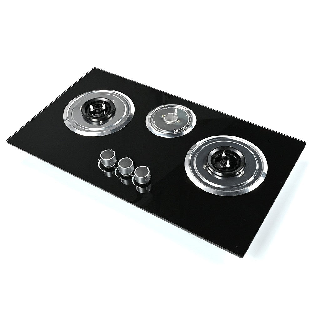 Custom wholesale, export-friendly, three-burner gas stove with tempered glass panel and full airflow for super-powerful firepower