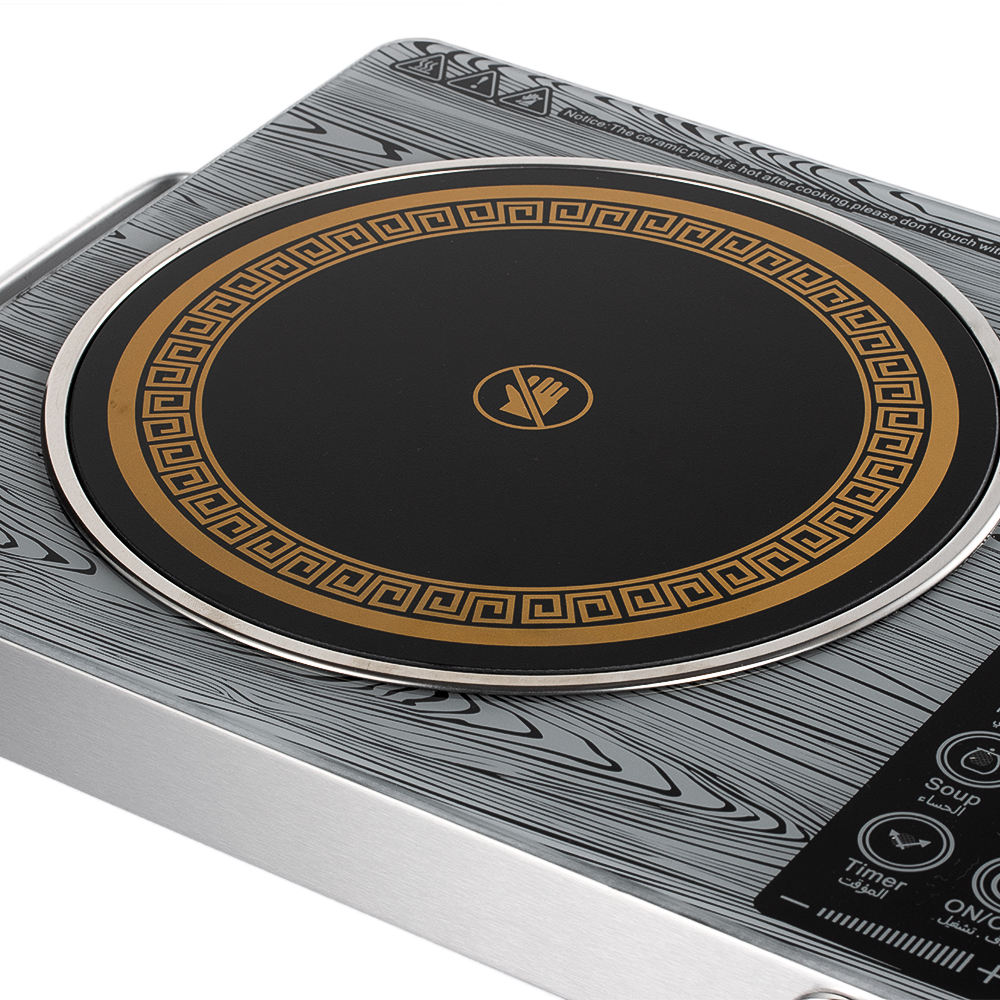 Greek Key Pattern Electric Ceramic Cooktop - Luxury Marble Texture Infrared Burner with Multi-Cooking Modes