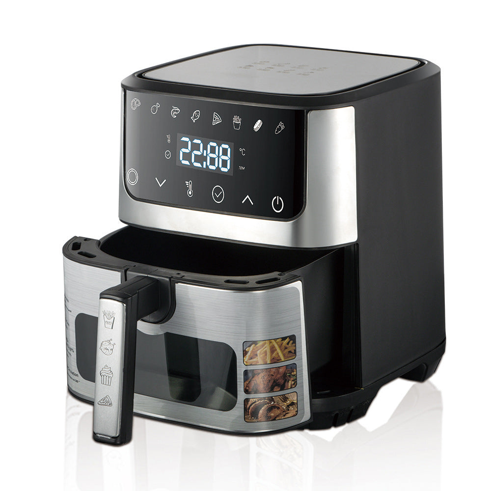 6.5L Stainless Steel Air Fryer Oven - Oil-Free Electric Digital Air Fryer with Visible Window