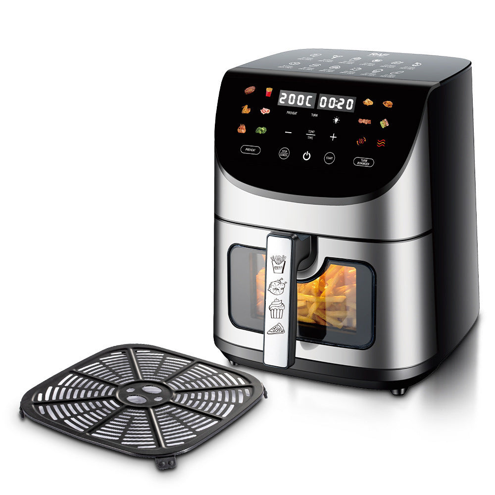 It is an oil-free electric digital air fryer with a visible window