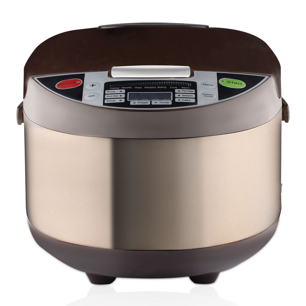 Multifunctional Electric Rice Cooker with Digital Display - 5L Capacity, Brown & Gold Design