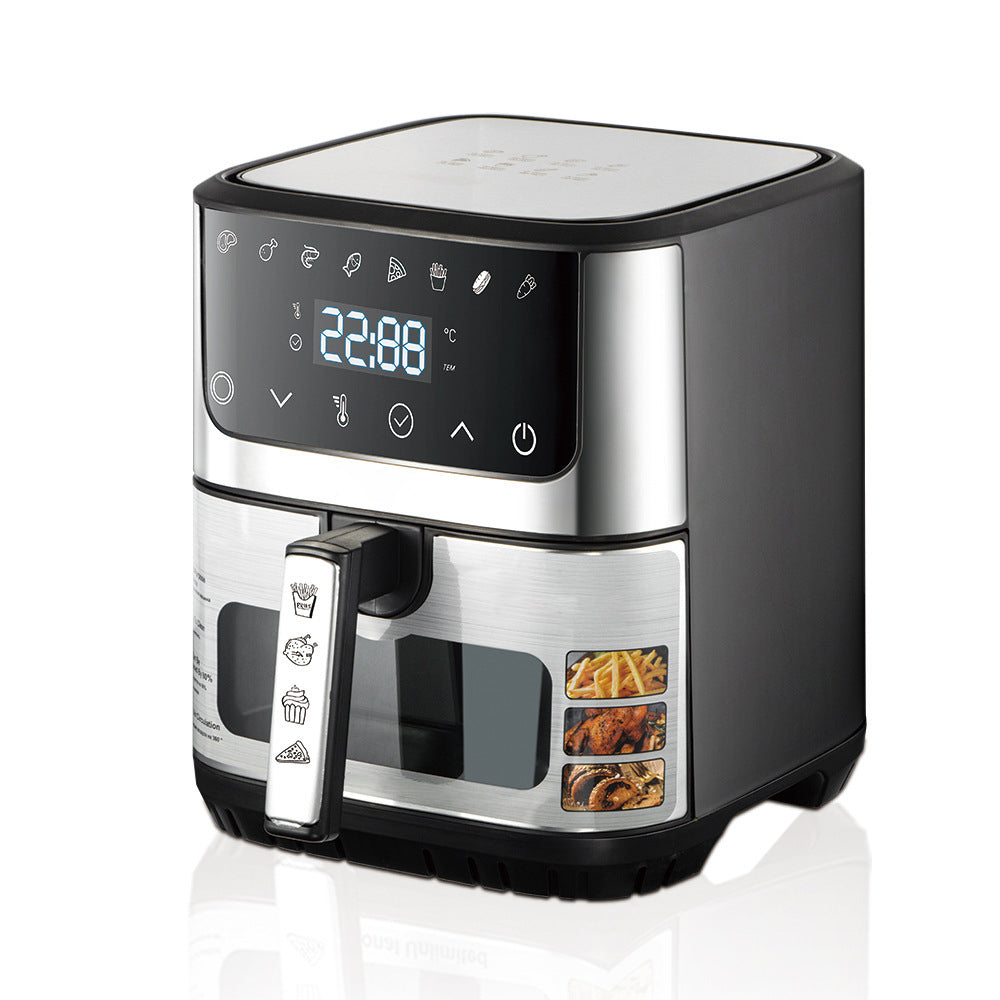6.5L Stainless Steel Air Fryer Oven - Oil-Free Electric Digital Air Fryer with Visible Window
