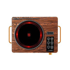 Retro Wood-Grain Electric Ceramic Cooktop with Dual Handles & Multi-Function Cooking Modes