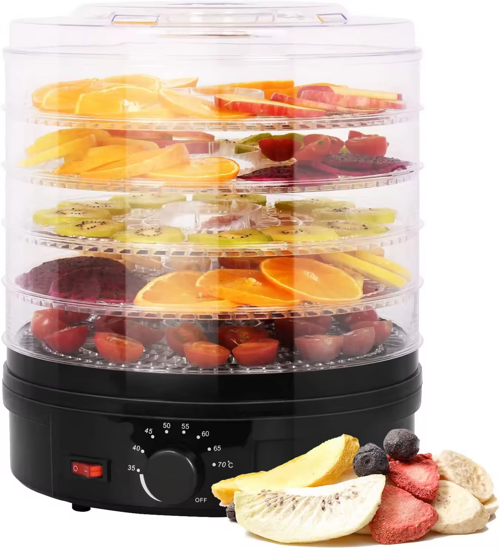 Black Multi-Tier Fruit and Vegetable Dehydrator - Adjustable Temperature Control for Healthy Dried Snacks