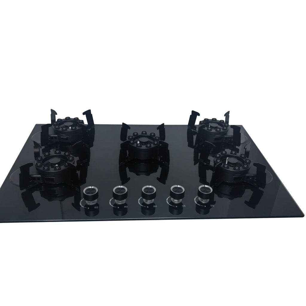 Custom wholesale home 5-burner high-fire flip-top magic disc stove with glass panel embedded, suitable for liquefied gas and natural gas