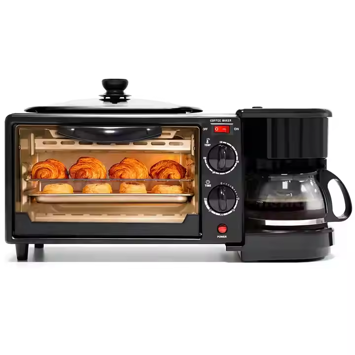 9L Large-Capacity Electric 3-in-1 Multifunctional Breakfast Maker with Built-in Coffee Machine and Pizza Oven