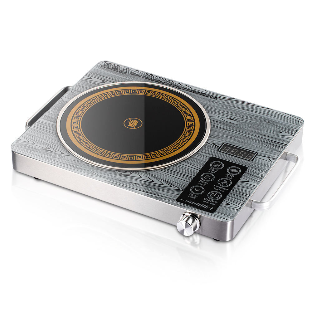 Greek Key Pattern Electric Ceramic Cooktop - Luxury Marble Texture Infrared Burner with Multi-Cooking Modes