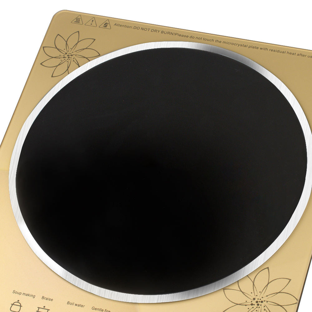 Golden Floral Induction Cooktop - 2000W Multi-Function Electric Stove with Digital Display & Timer