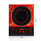 Red & Gold Decorative Induction Cooktop - Multi-Function Electric Stove with Digital Display & Timer