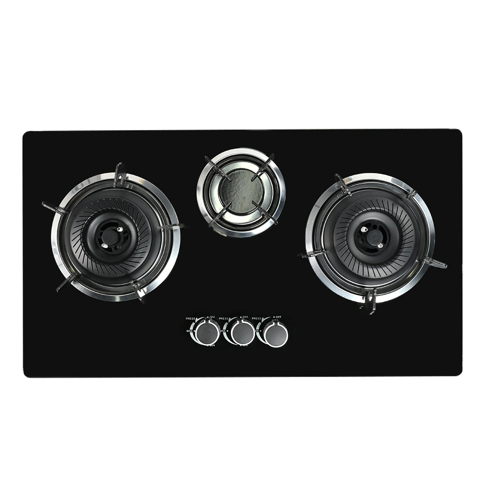 Custom wholesale, export-friendly, three-burner gas stove with tempered glass panel and full airflow for super-powerful firepower