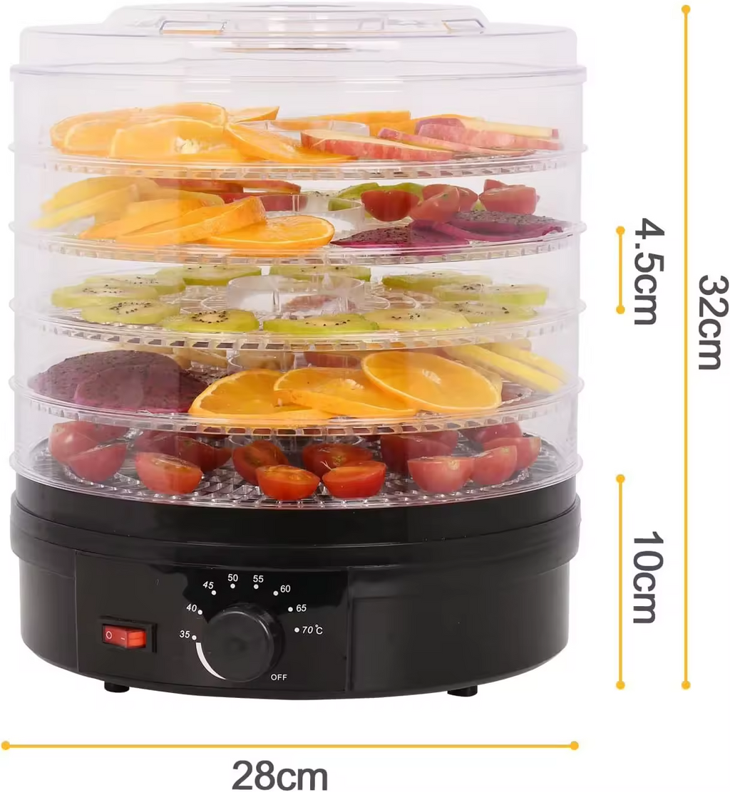 Black Multi-Tier Fruit and Vegetable Dehydrator - Adjustable Temperature Control for Healthy Dried Snacks