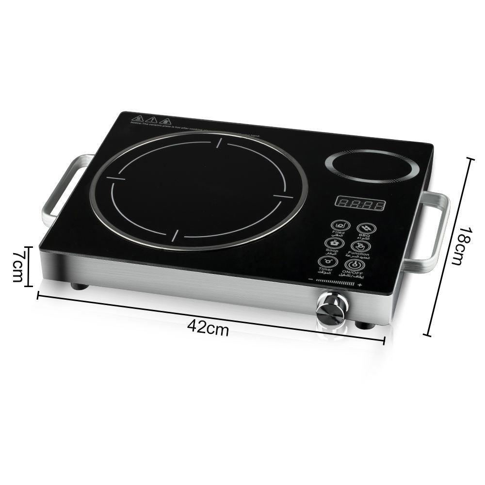 3500W Black Electric Ceramic Cooktop - Multi-Function Infrared Burner with Bilingual (English/Arabic) Controls