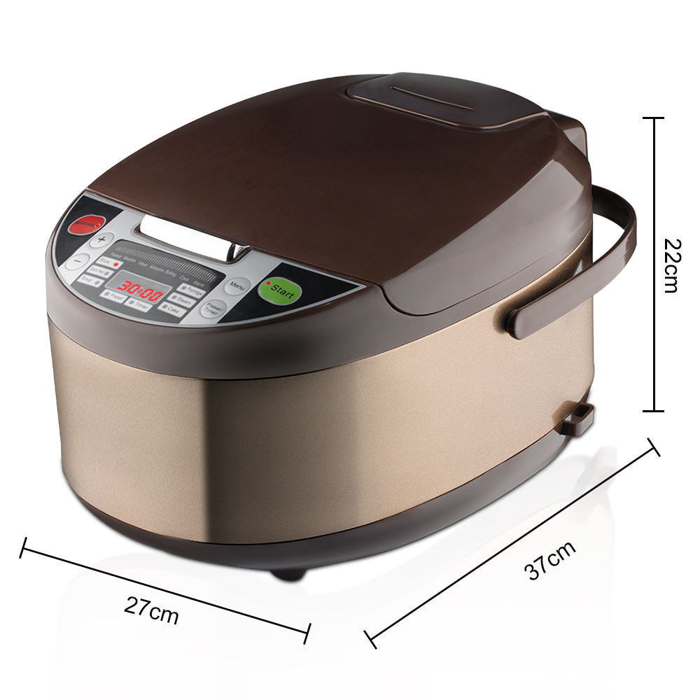 Multifunctional Electric Rice Cooker with Digital Display - 5L Capacity, Brown & Gold Design