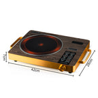 Luxury Wood-Grain Electric Ceramic Cooktop - 3500W Infrared Burner with Bilingual (English/Arabic) Controls & Golden Accents