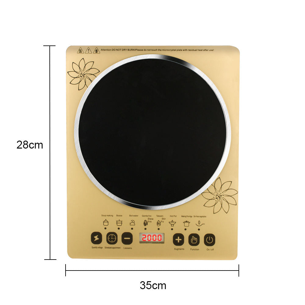 Golden Floral Induction Cooktop - 2000W Multi-Function Electric Stove with Digital Display & Timer