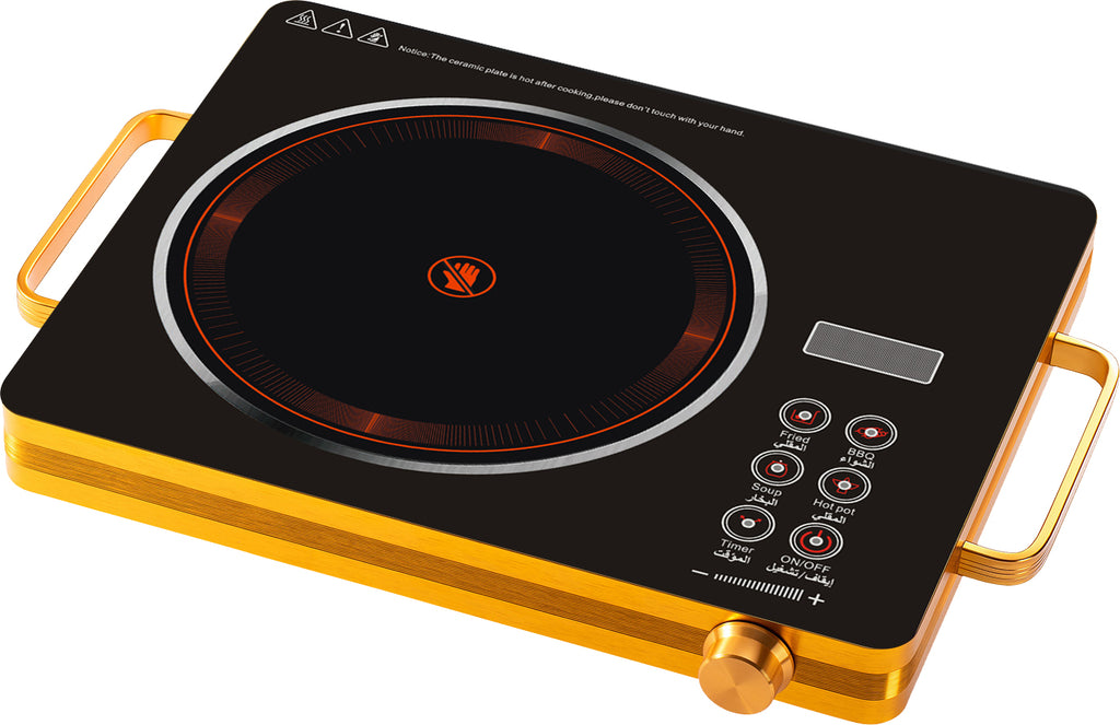 3500W High-Power Electric Ceramic Cooktop - Multi-Function Infrared Burner with Bilingual (English/Arabic) Controls